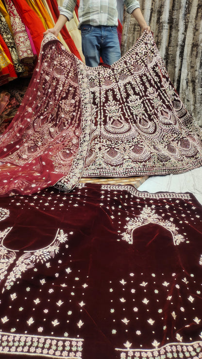 Awesome Maroon red Handwork Lehenga