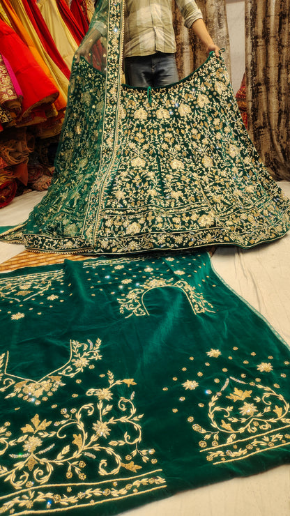 Heaviest handwork beautiful Green Handwork LEHENGA