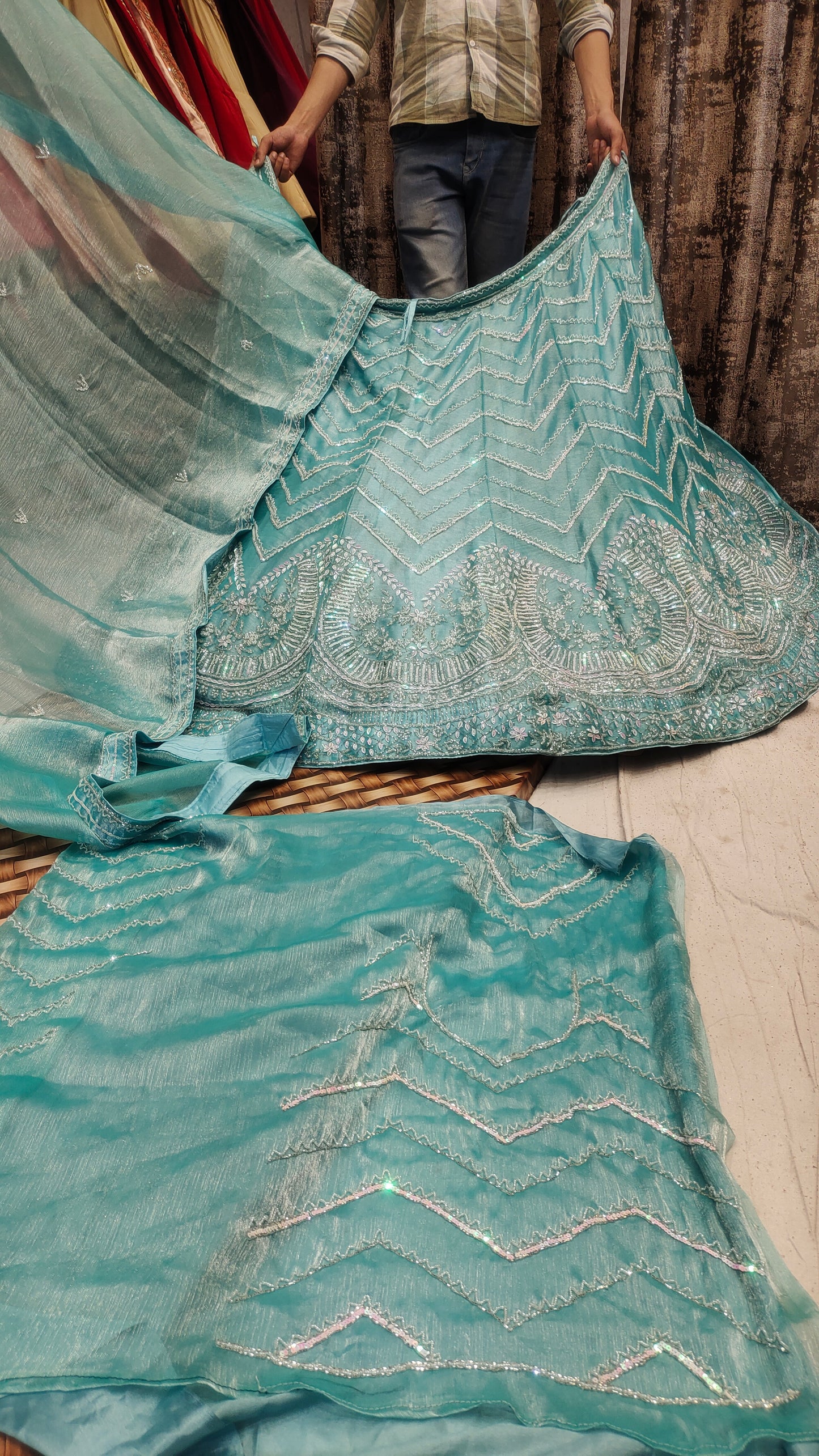 Aqua Blue ZigZag LEHENGA