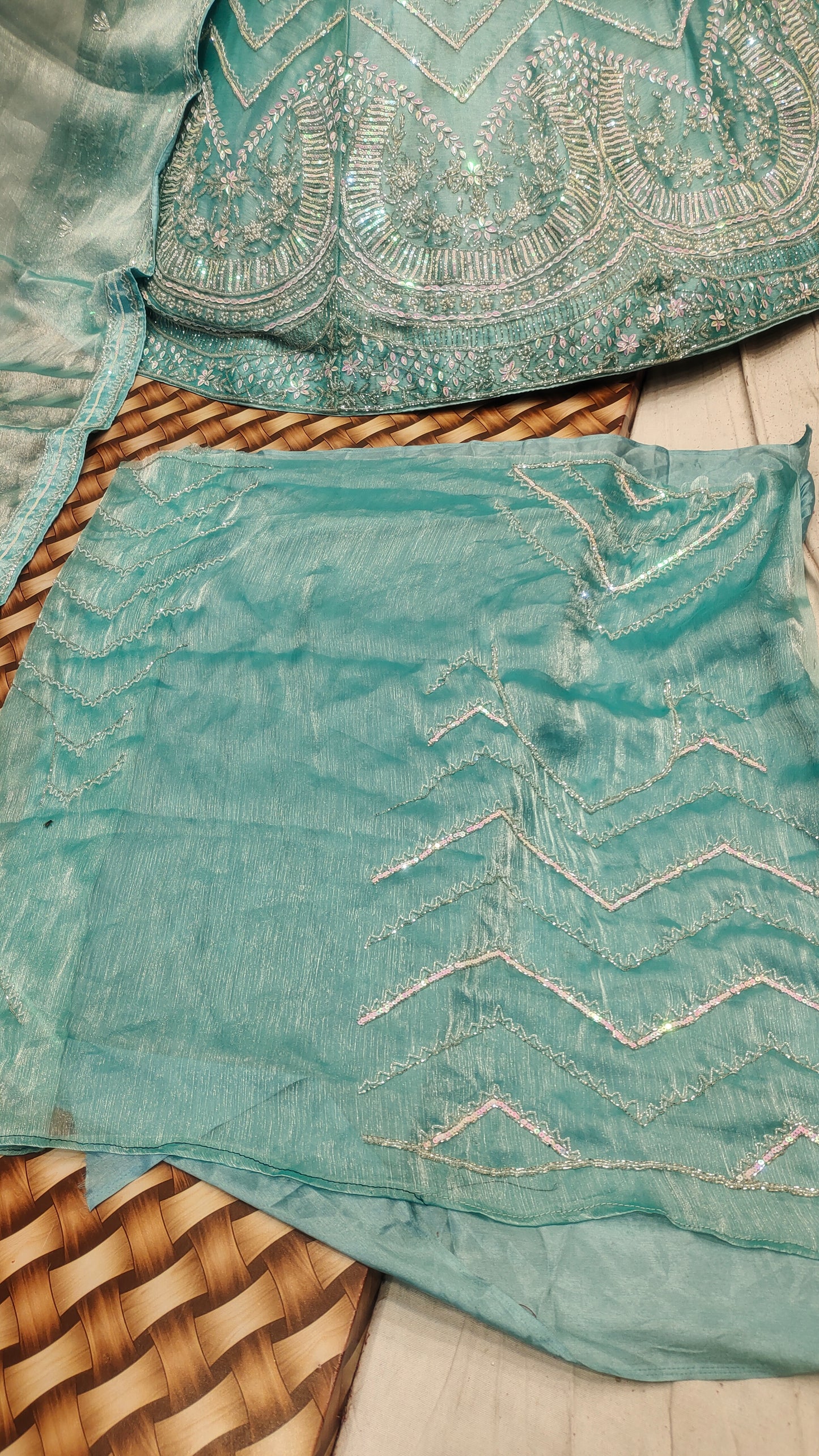 Aqua Blue ZigZag LEHENGA