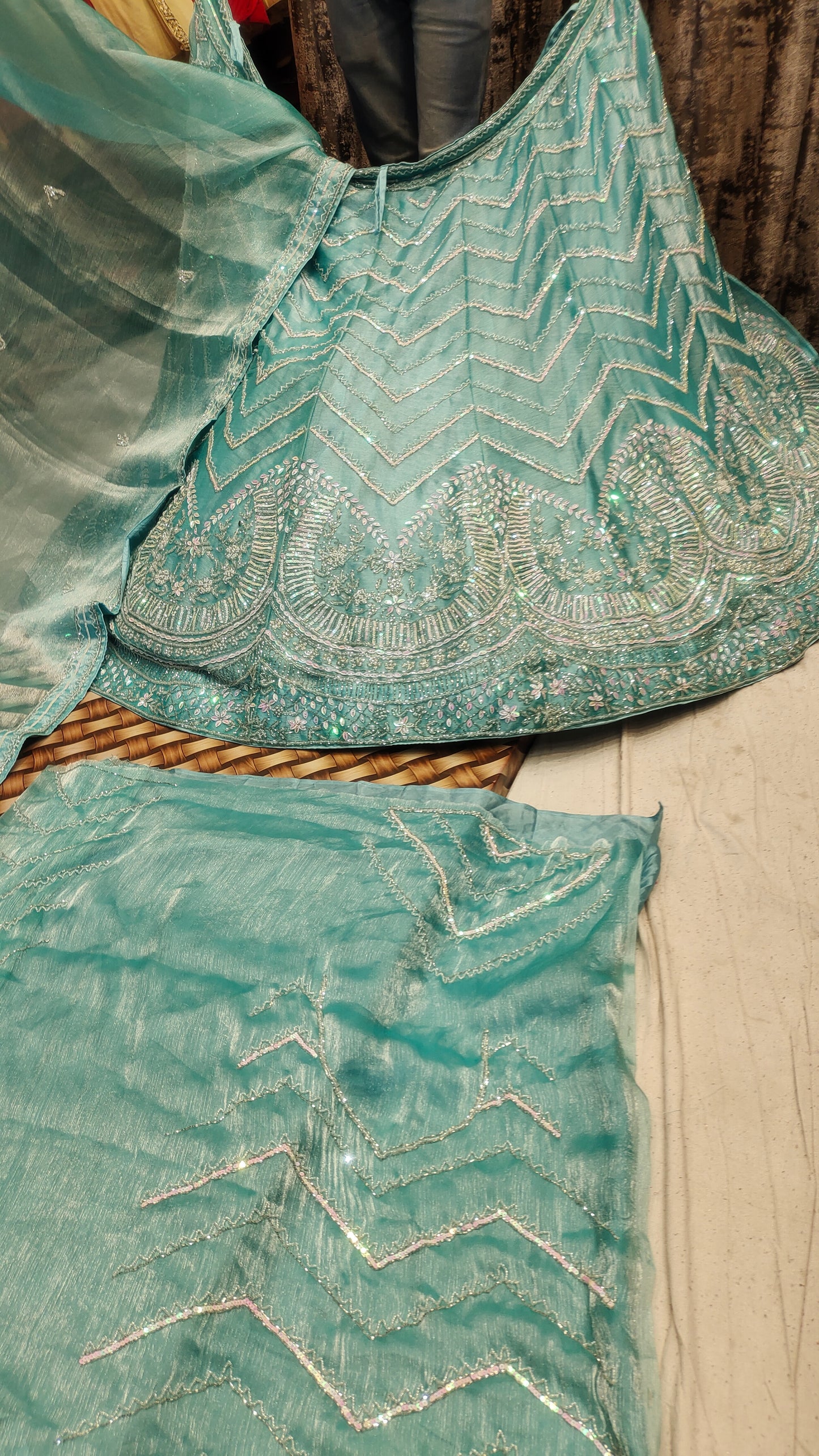 Aqua Blue ZigZag LEHENGA