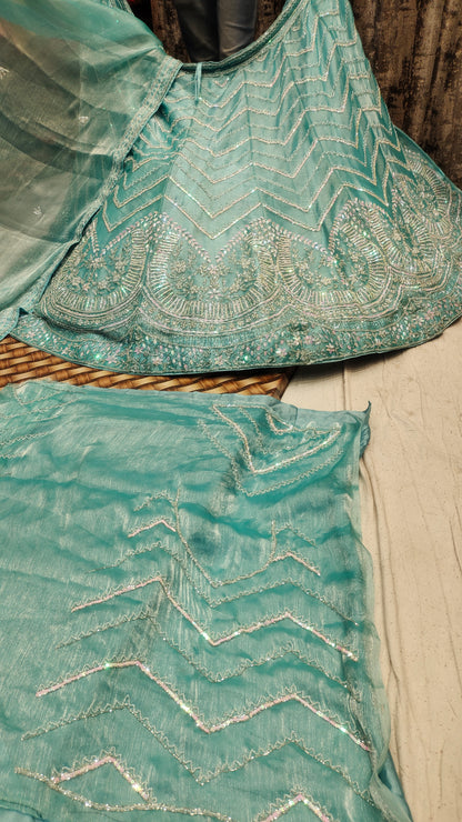 Aqua Blue ZigZag LEHENGA