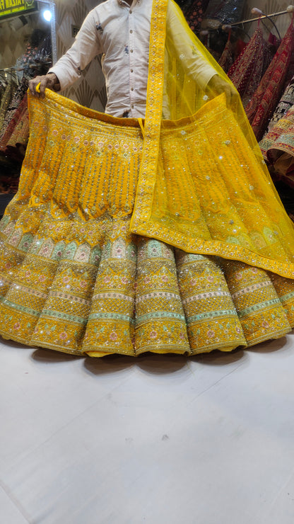 Haldi Yellow Ball Jhumka Lehenga - Shopping World