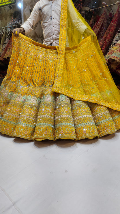 Haldi Yellow Ball Jhumka Lehenga - Shopping World