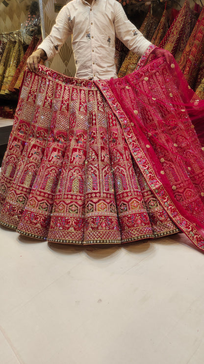 Lavishly red Handwork Lehenga