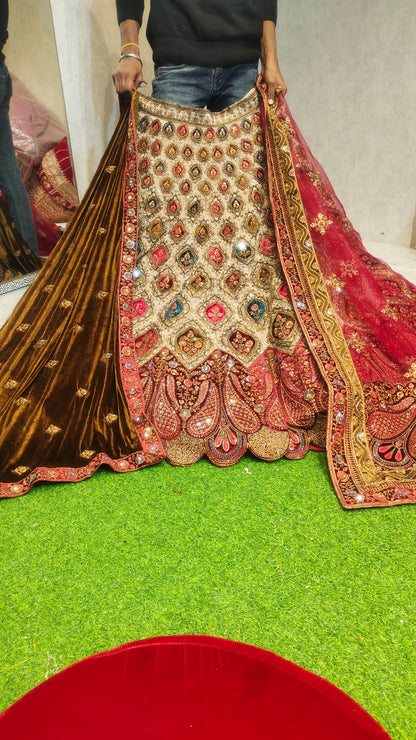 Double dupatta Fancy golden white Lehenga