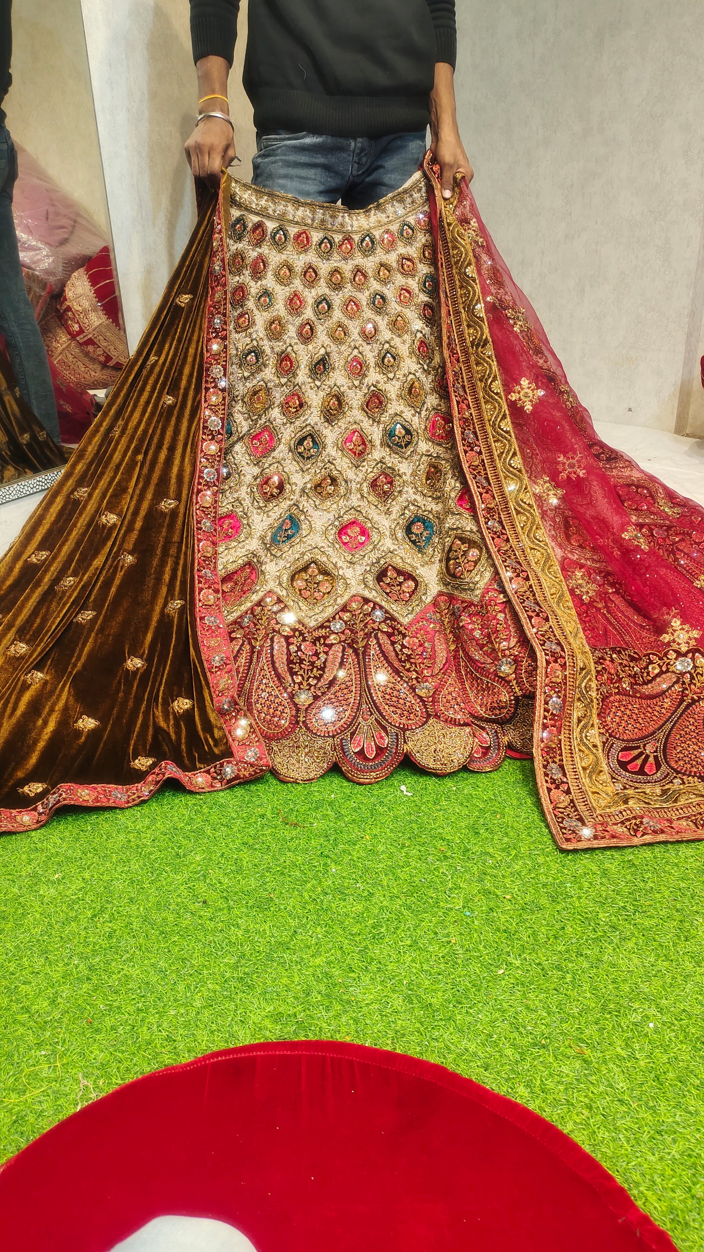 Double dupatta Fancy golden white Lehenga