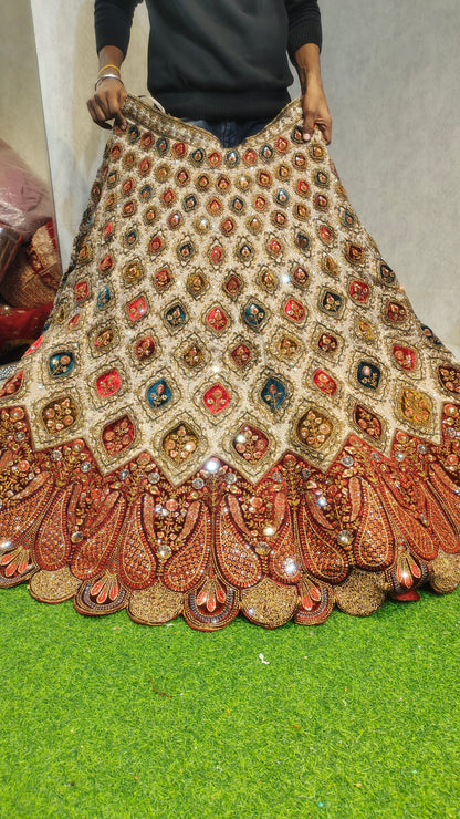 Double dupatta Fancy golden white Lehenga