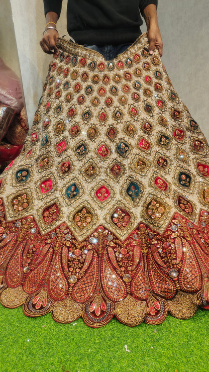 Double dupatta Fancy golden white Lehenga