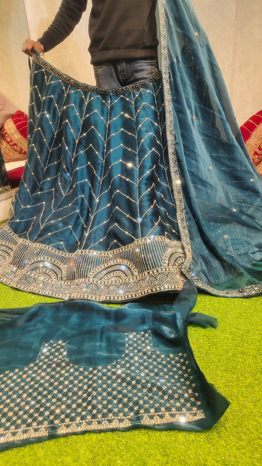 Lehenga azul deslumbrante