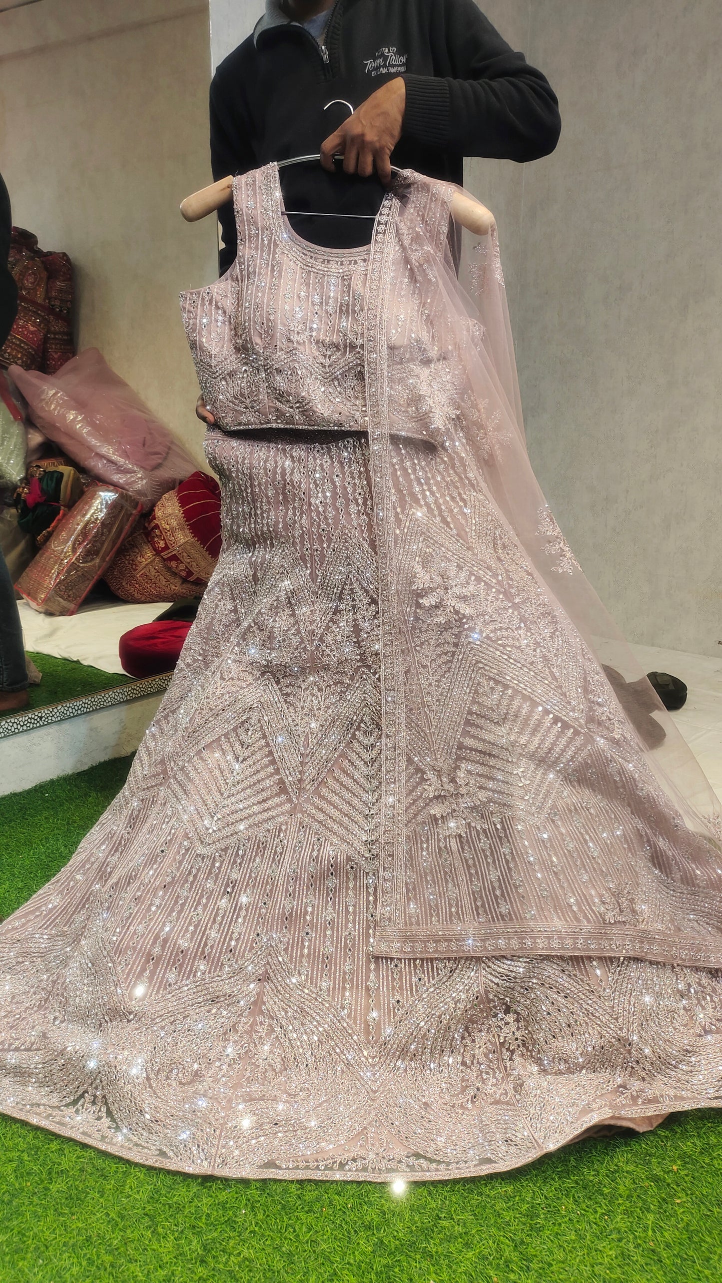 Silver baby pink crop top dress