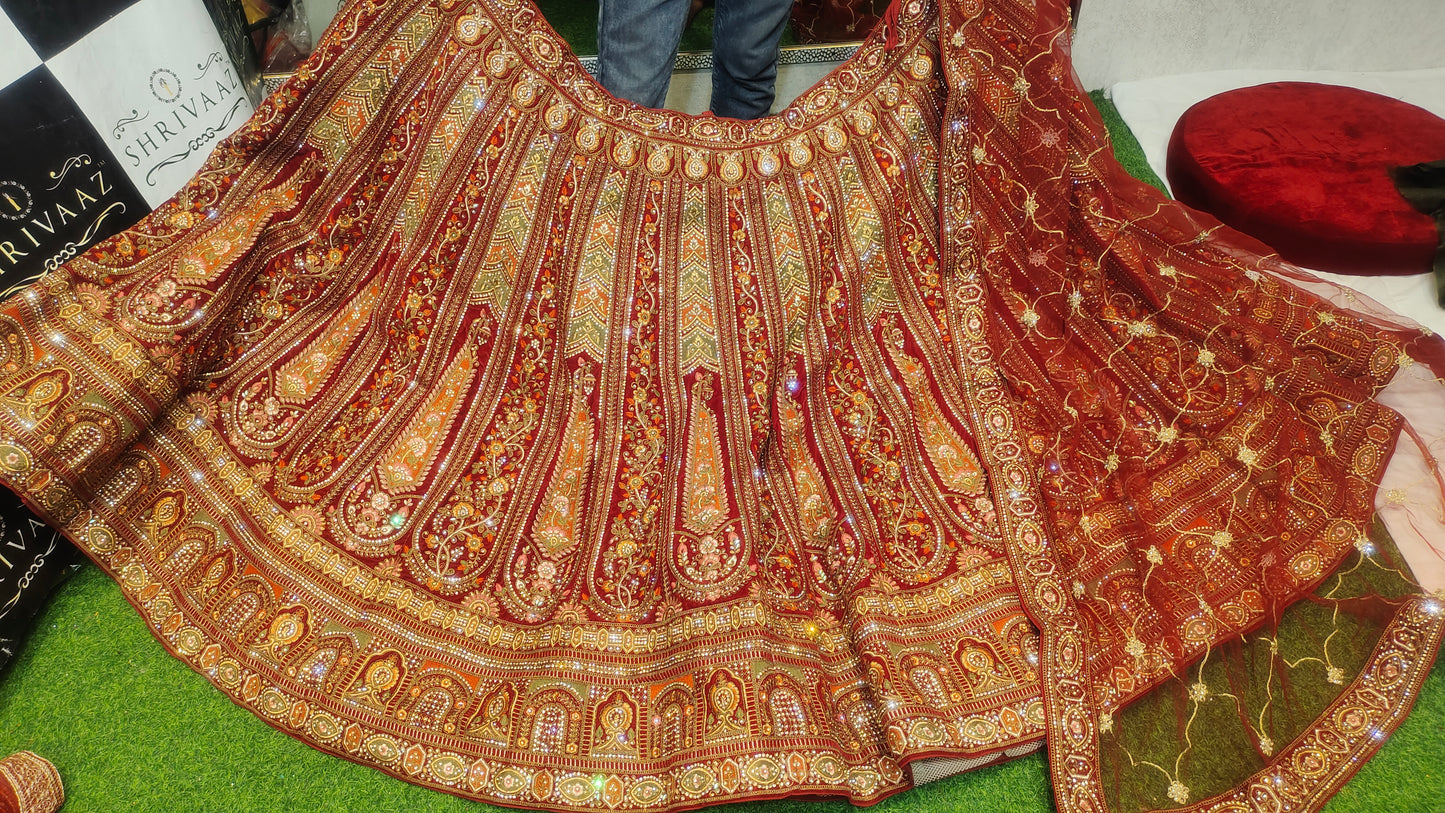 Red Double pattern bridal lehenga