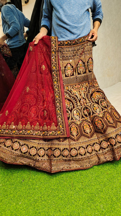 Maroon red Colour Heavy Bridal  Lehenga