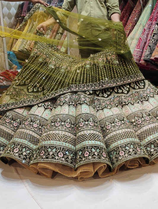 Green Ball jhumka Lehenga