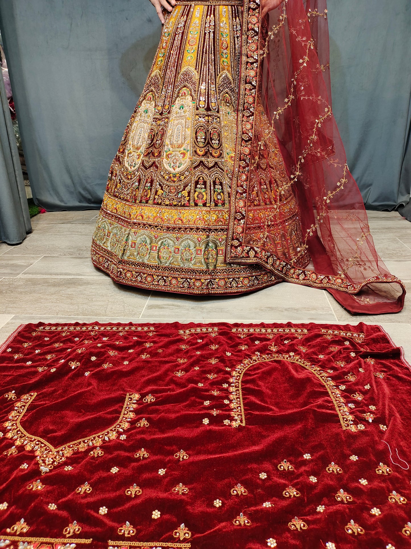 Girlish bridal maroon lehenga