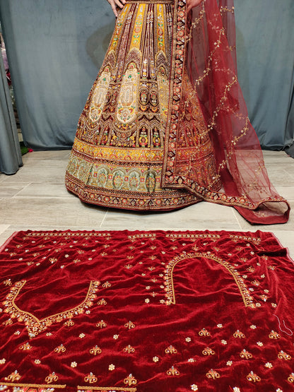 Lehenga nupcial color granate de niña