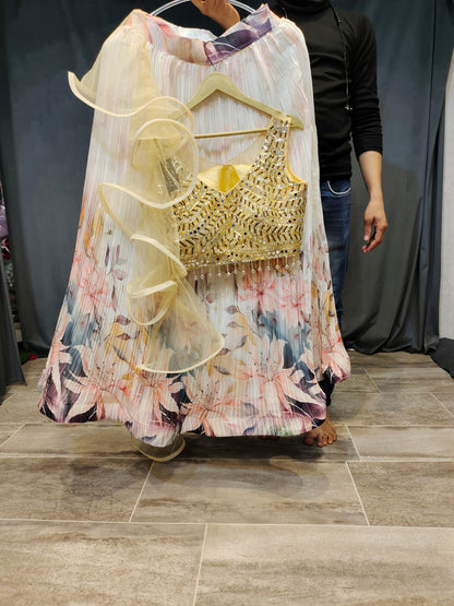 Stunning white yellow mehendi Lehenga