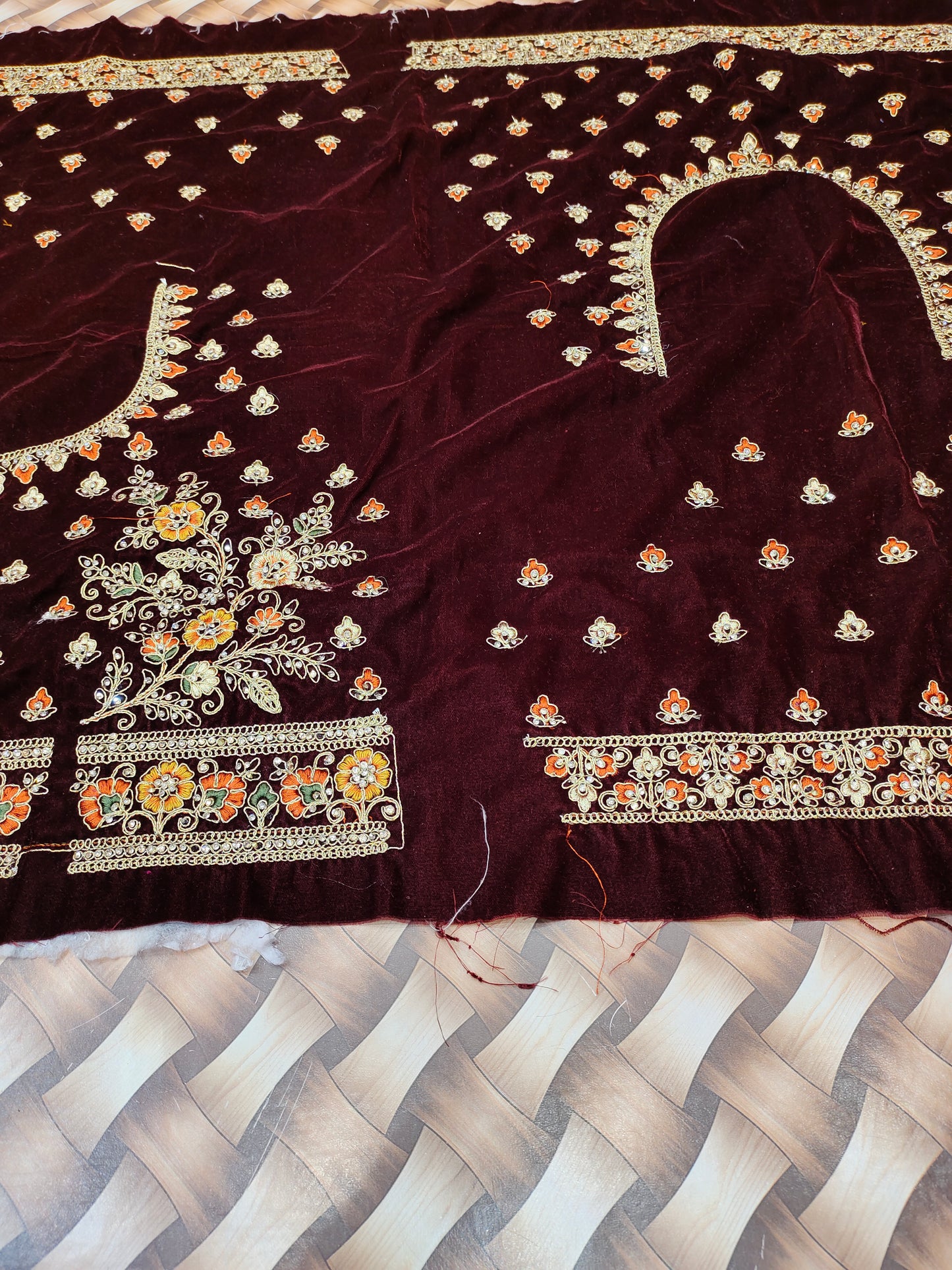 Gorgeous Mustard Maroon RAjwada sky-blue Lehenga