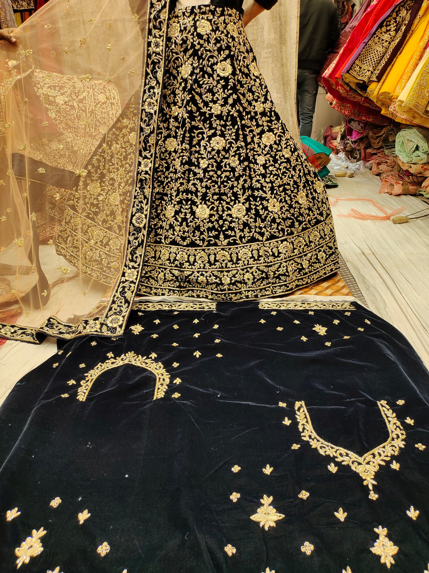 Contrast Navy Blue Heavy Lehenga