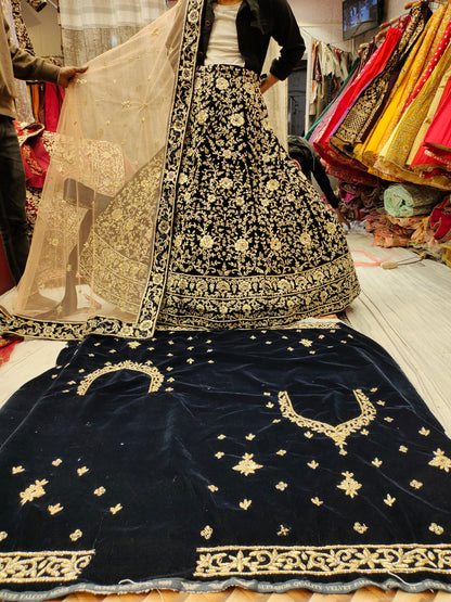 Contrast Navy Blue Heavy Lehenga