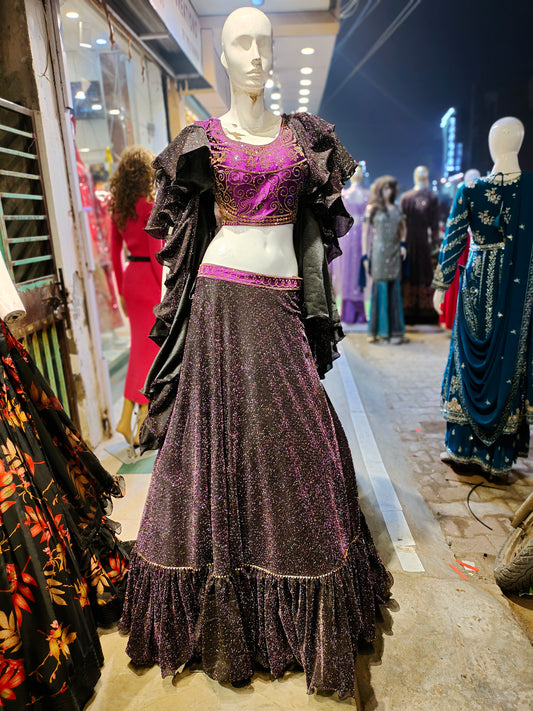 Lehenga rosa brillante y brillante