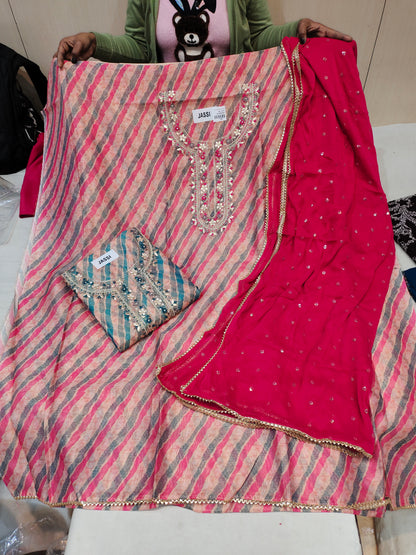 Sequence print red pink Designer Unstitched Suit