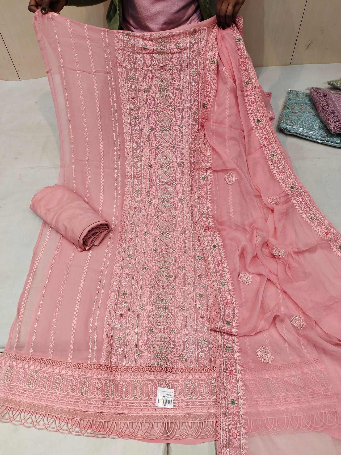 Pink Designer Unstitched Suit