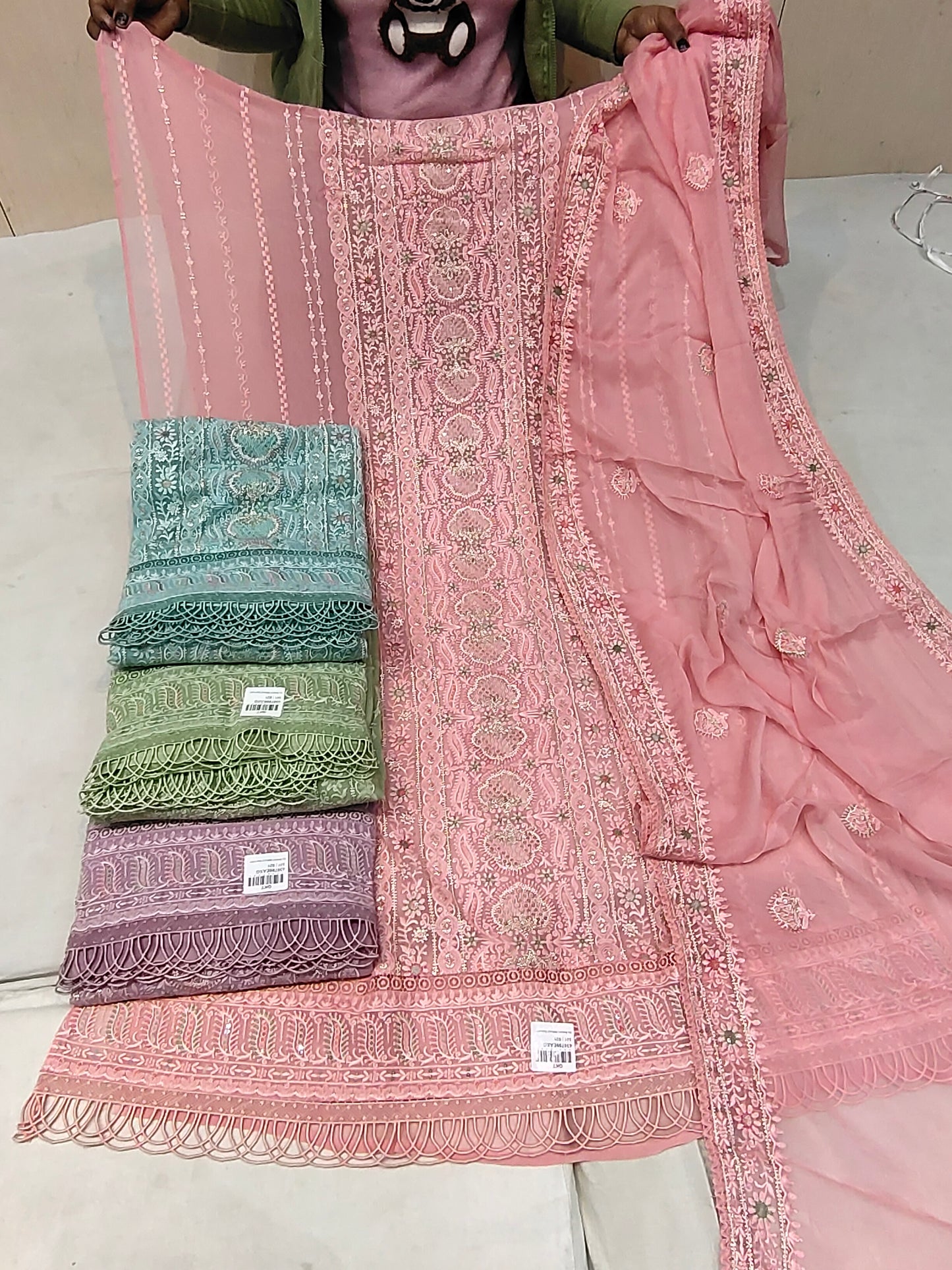 Pink Designer Unstitched Suit