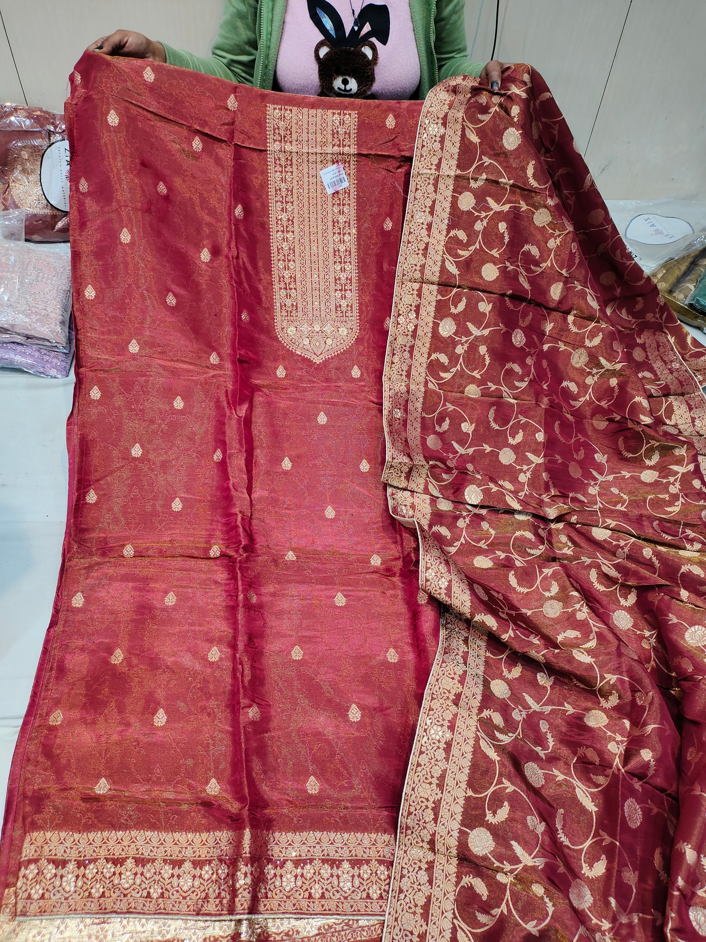 Red Designer Unstitched Suit