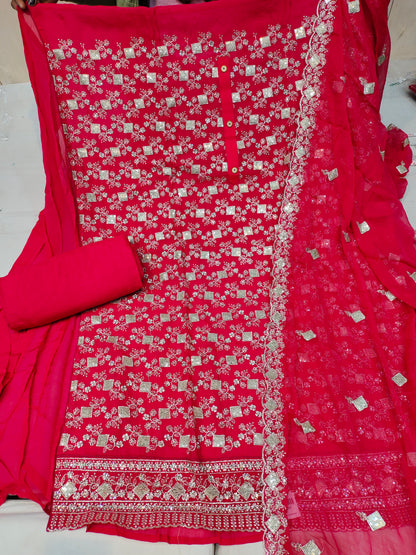 Red Designer Unstitched Suit