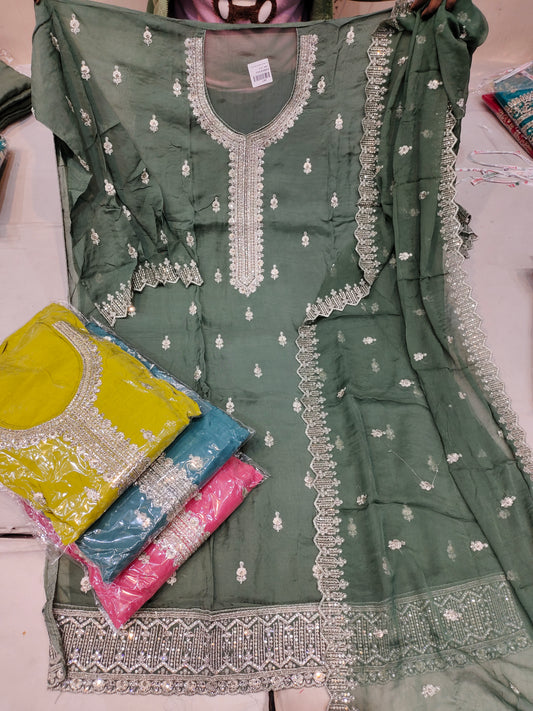 Green booty Designer Unstitched Suit