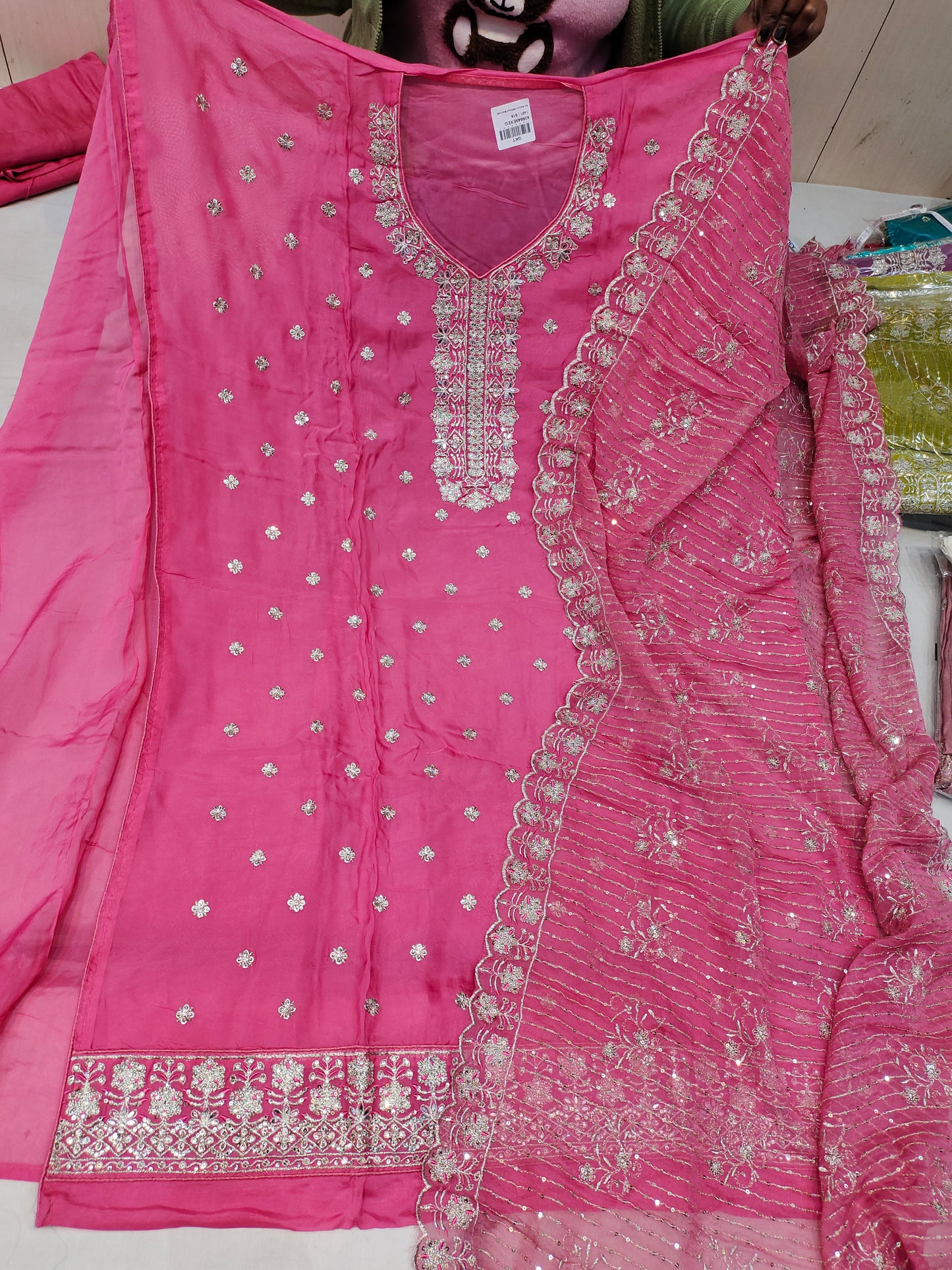 pink peach Designer Unstitched Suit