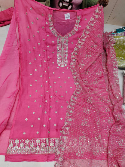 pink peach Designer Unstitched Suit