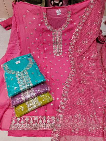 pink peach Designer Unstitched Suit