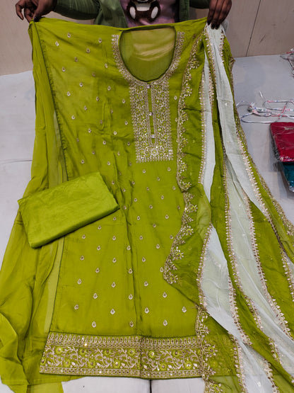 Green Designer Unstitched Suit