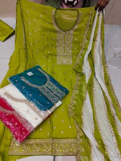 Green Designer Unstitched Suit