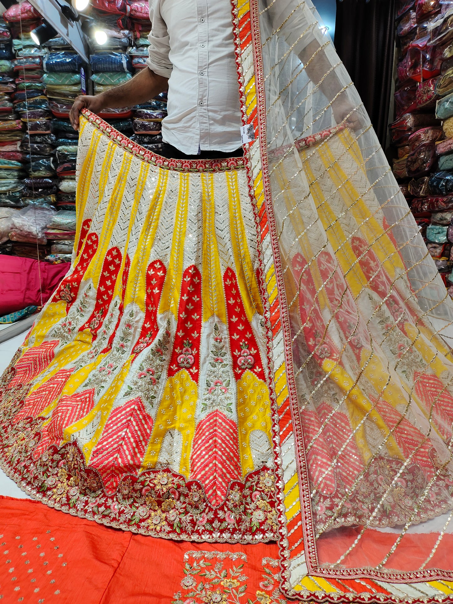 Extraordinary yellow Red lehenga