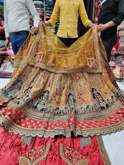 Rajwada Fabulous Mustard yellow green lehenga