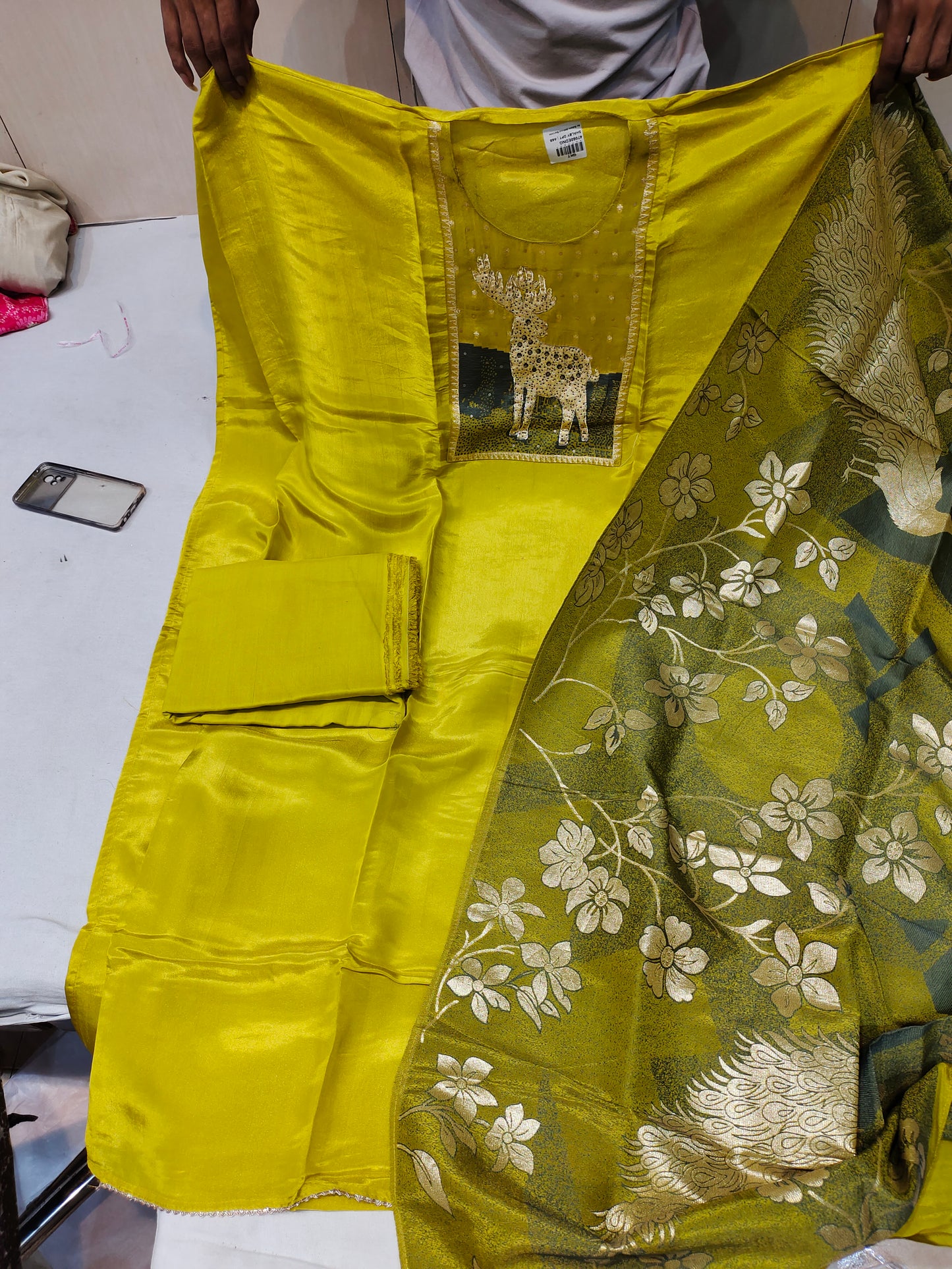 Gorgeous yellow dear print women's unstitched Salwar suits dress material (free size)