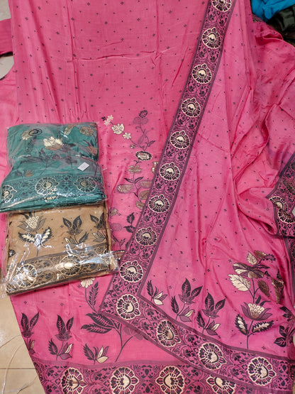 Attractive pink unstitched Salwar suits dress material (free size)