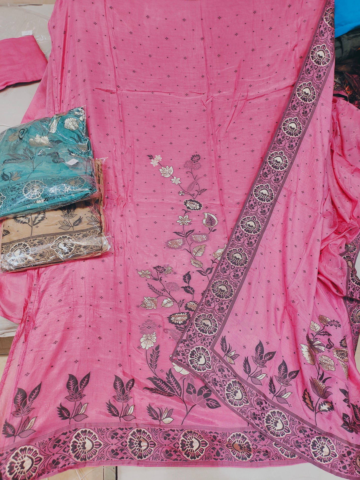 Attractive pink unstitched Salwar suits dress material (free size)