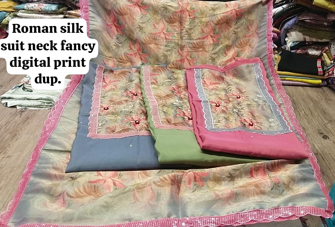 Lovely pink blue green roman silk ladies suit