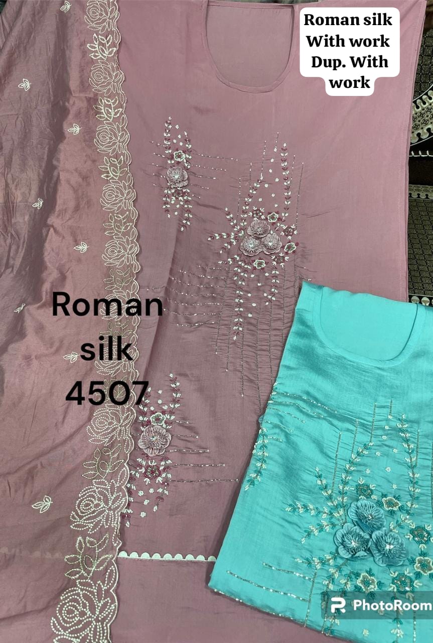 Wow pink roman silk ladies suit