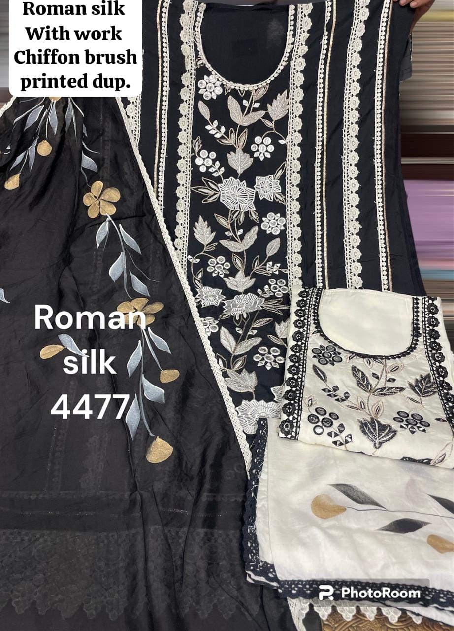 Pretty black white roman silk ladies suit