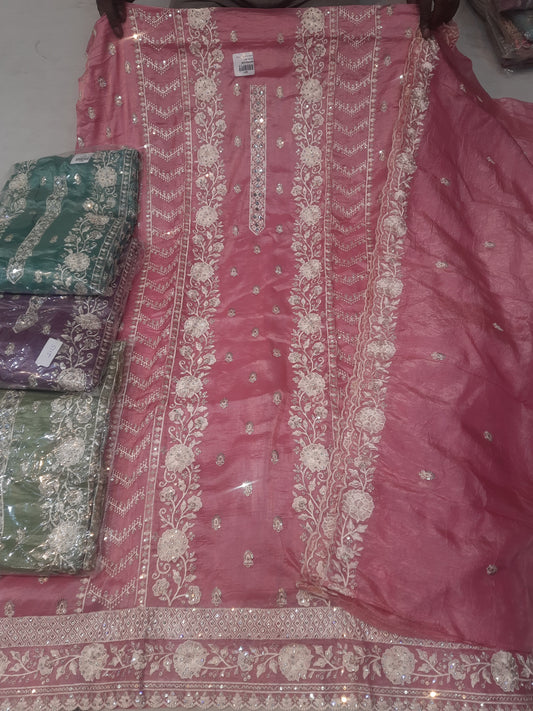 Attractive pink unstitched salwar suit dress material(free size)