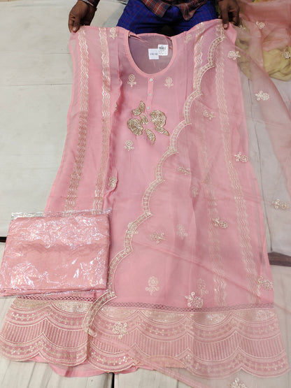 Fantastic baby pink unstitched Salwar suits dress material (free size)