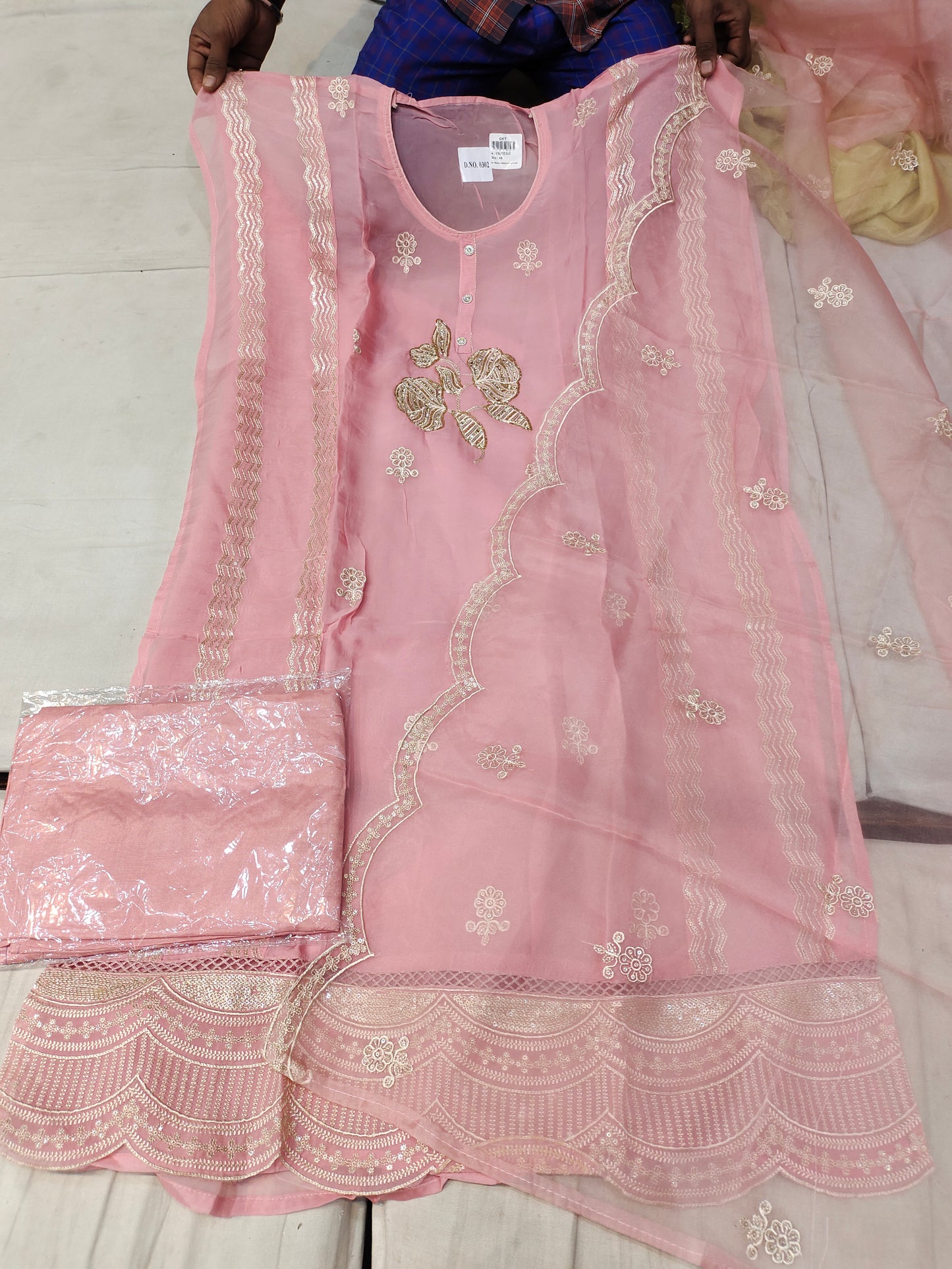 Fantastic baby pink unstitched Salwar suits dress material (free size)