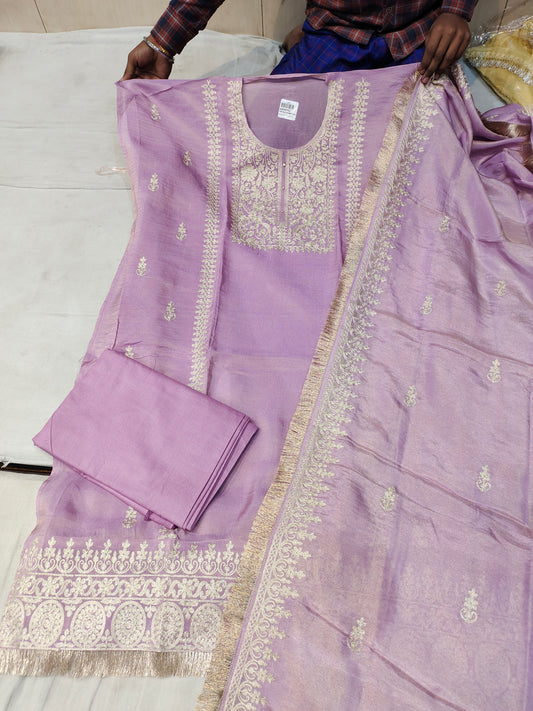 Material de vestido de traje Salwar sin coser de color rosa lavanda glamoroso (talla única)