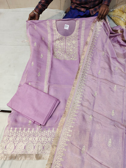 Glamorous lavender pink unstitched Salwar suits dress material (free size)