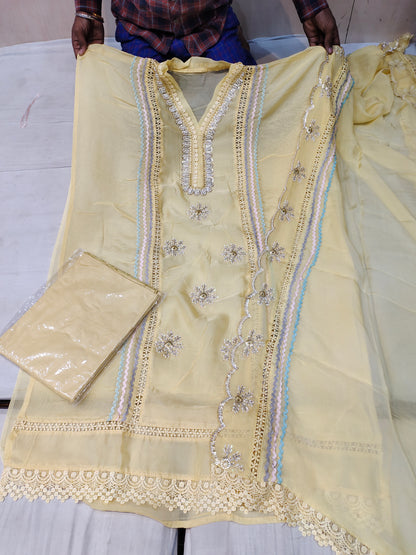 Tela de vestir para trajes Salwar sin coser de color amarillo dorado tremendo (talla única)